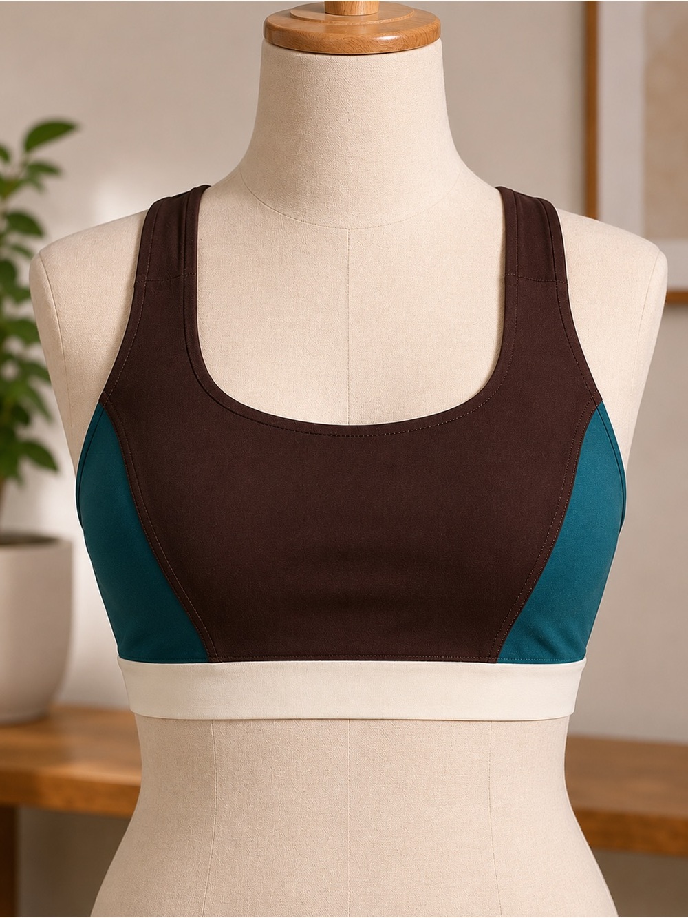 Interval Stronger Colorblock Sports Bra 1X Chocolate Teal NWT